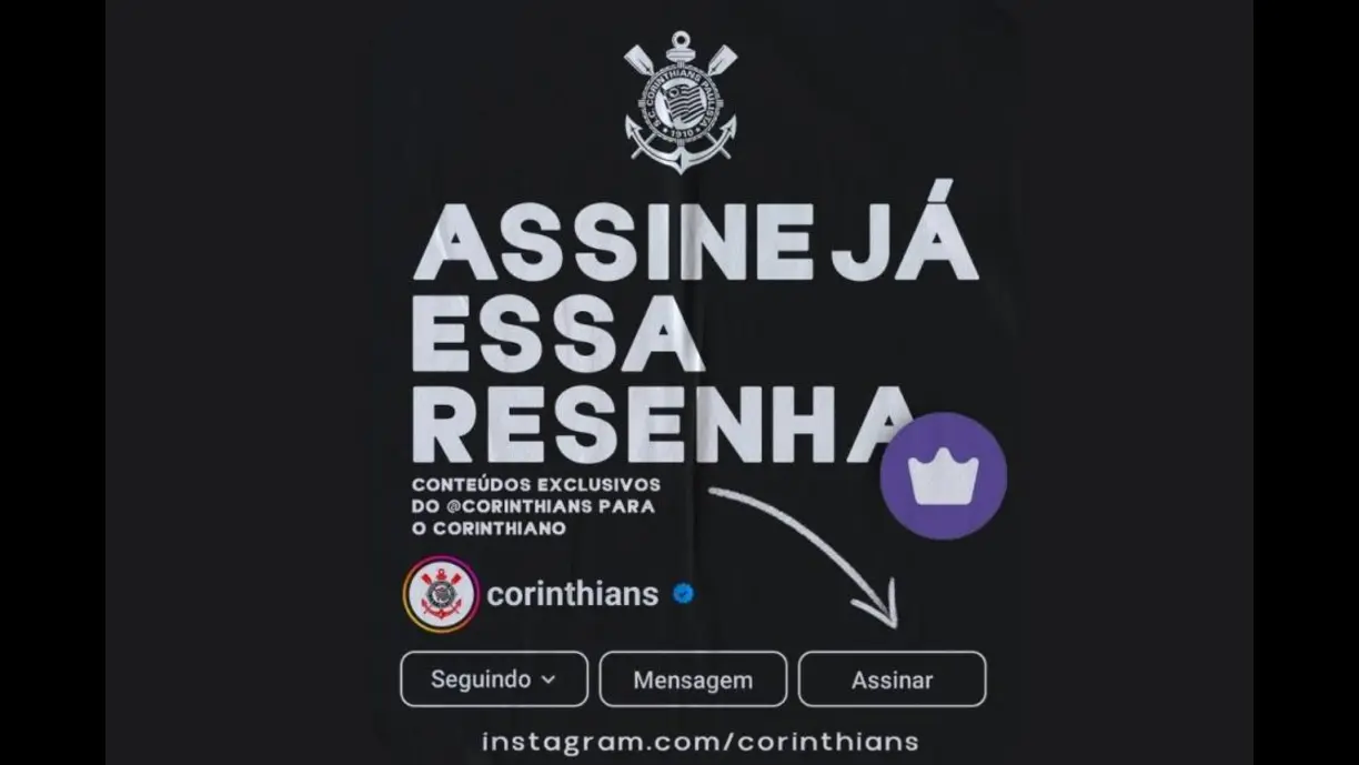 Corinthians lança clube de assinaturas no Instagram com conteúdos exclusivos e benefícios especiais para fortalecer o vínculo com a torcida. Foto: Reprodução