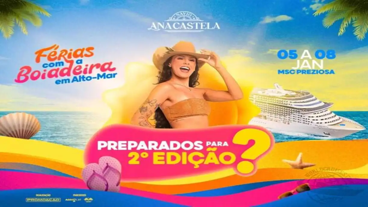 Ana Castela fará dois shows no “Navio da Boiadeira”, cruzeiro que volta em 2026 após estreia de sucesso em 2025 - Foto: Divulgação