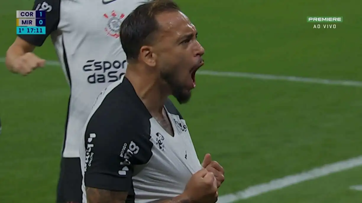 Yuri Alberto balança as redes novamente e o Corinthians derrota o Mirassol no Campeonato Brasileiro, na Neo Química Arena - Foto: Reprodução Premiere FC